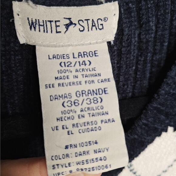 Vintage Y2K Argyle Chenille Sweater Women Large 12/14 Academia Preppy White Stag - Picture 5 of 8